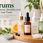 Face serum bottles with skincare ingredients